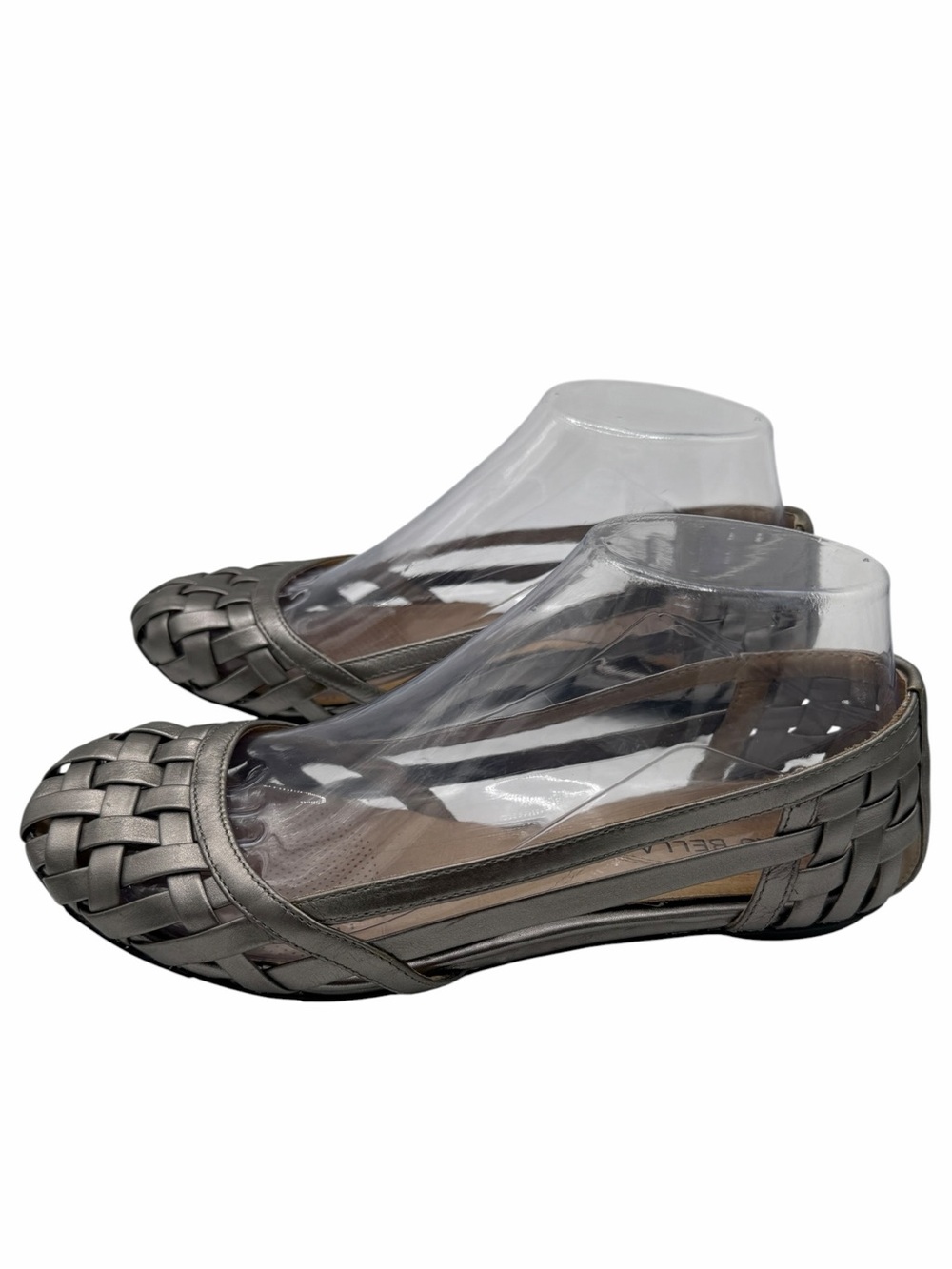 Woven Metallic Gray Leather Ballet Flats